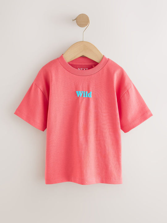 Coral Pink Wild Slogan Short Sleeve Small Graphic T-Shirt (3mths-8yrs)
