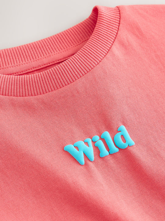 Coral Pink Wild Slogan Short Sleeve Small Graphic T-Shirt (3mths-8yrs)