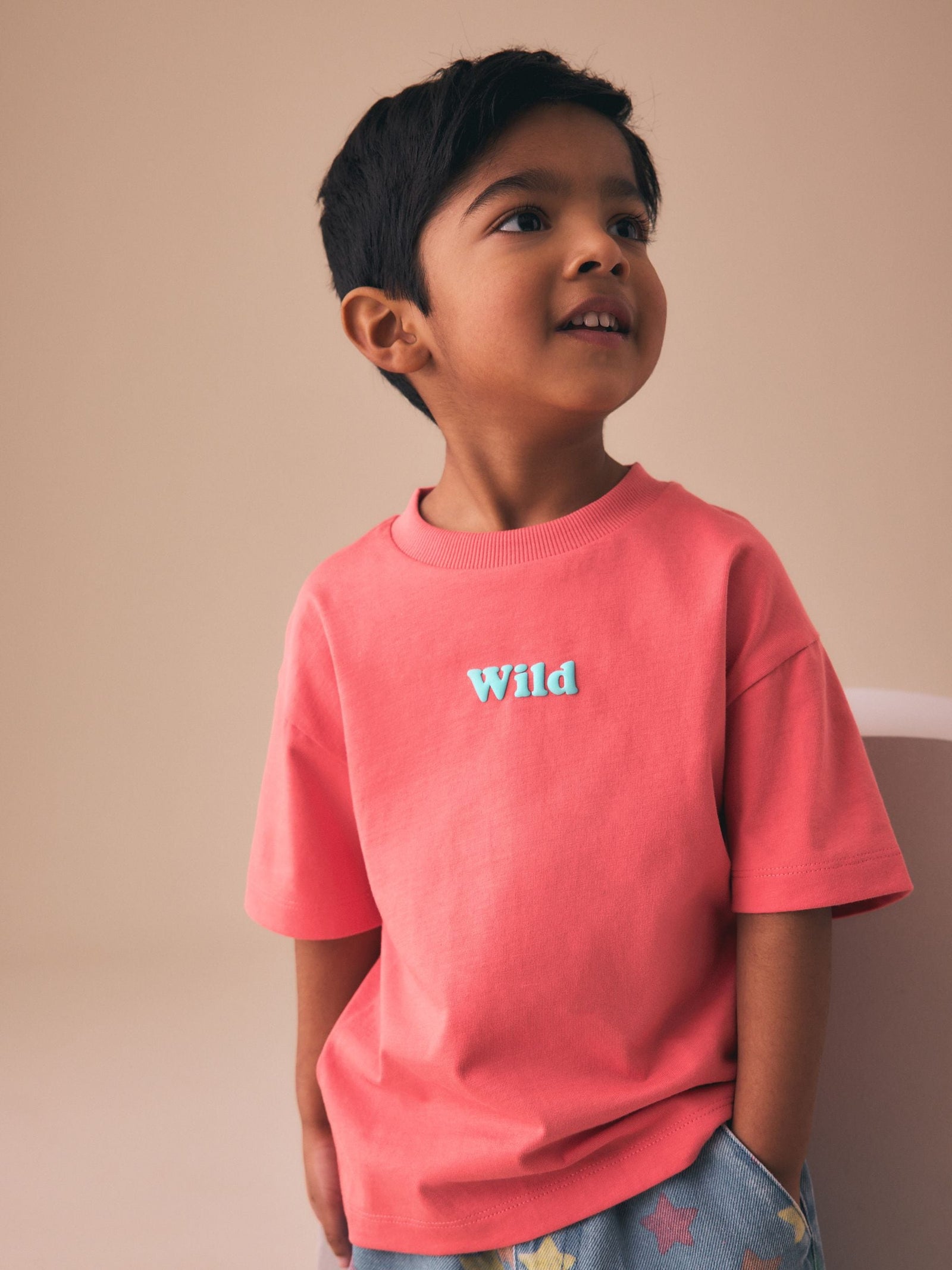 Coral Pink Wild Slogan Short Sleeve Small Graphic T-Shirt (3mths-8yrs)