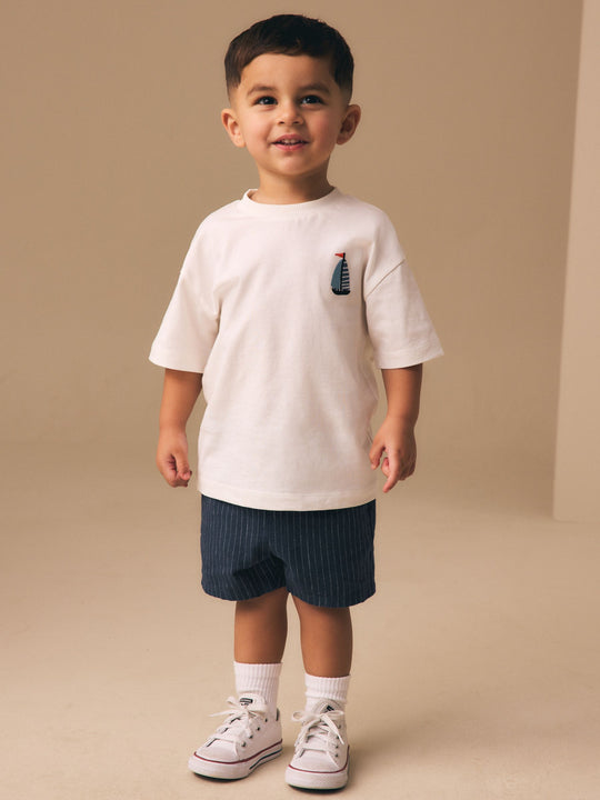 White Boat Short Sleeve Small Graphic T-Shirt (3mths-7yrs)