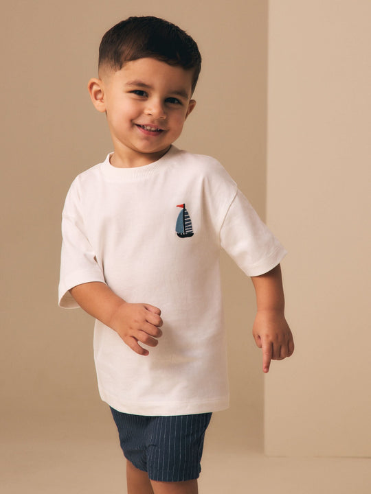 White Boat Short Sleeve Small Graphic T-Shirt (3mths-7yrs)