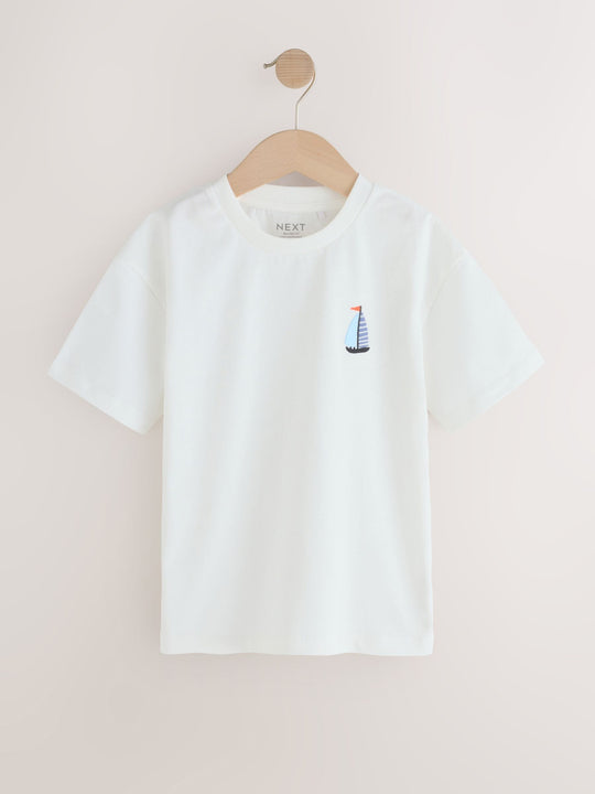 White Boat Short Sleeve Small Graphic T-Shirt (3mths-7yrs)