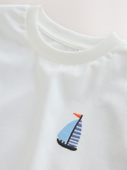 White Boat Short Sleeve Small Graphic T-Shirt (3mths-7yrs)