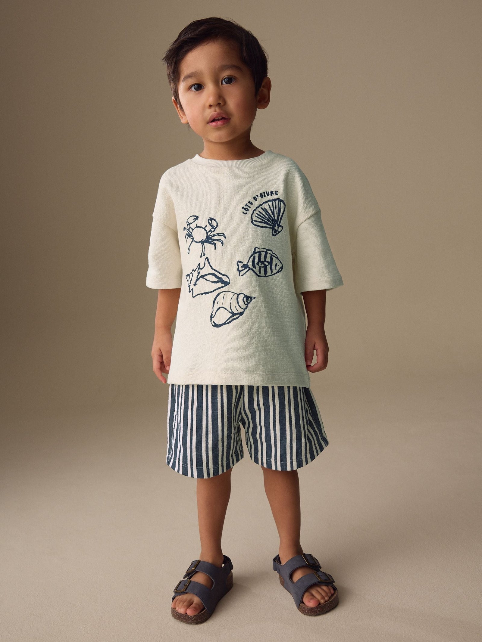 Ecru Textured Short Sleeve T-Shirt and Shorts Set (3mths-7yrs)