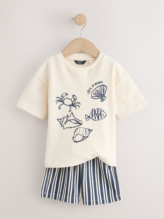 Ecru Textured Short Sleeve T-Shirt and Shorts Set (3mths-7yrs)