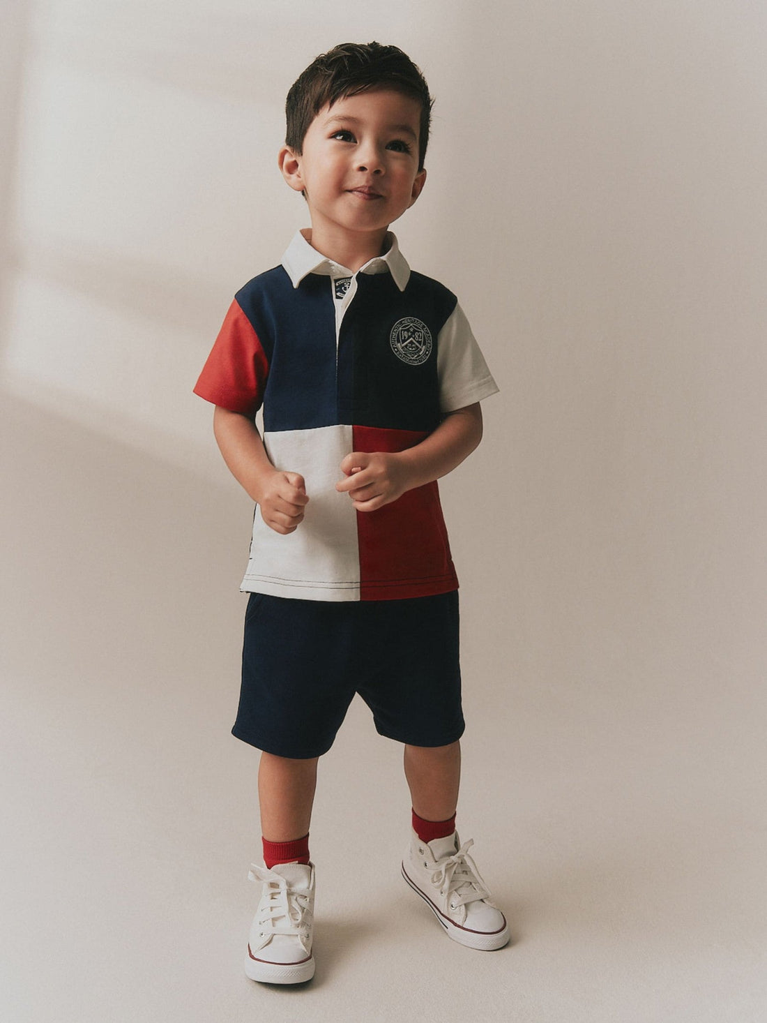 Red/Blue/Green Colourblock Short Sleeve Polo Shirt and Shorts Set (3mths-7yrs)