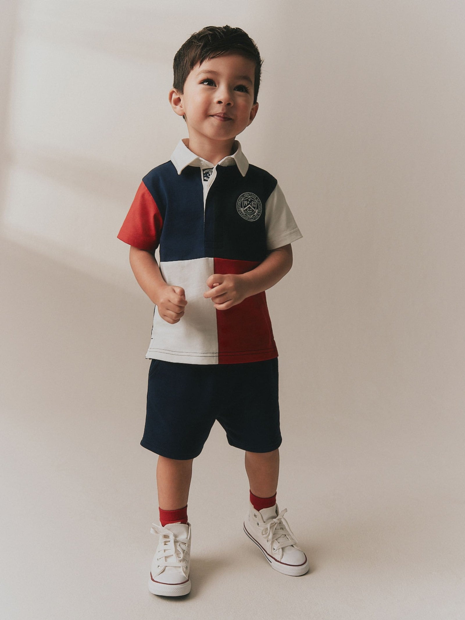 Red/Blue/Green Colourblock Short Sleeve Polo Shirt and Shorts Set (3mths-7yrs)