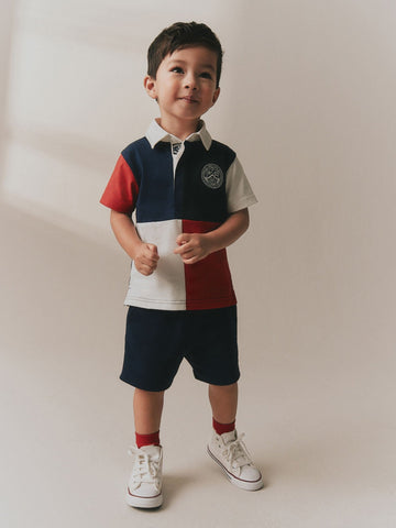 Red/Blue/Green Colourblock Short Sleeve Polo Shirt and Shorts Set (3mths-7yrs)