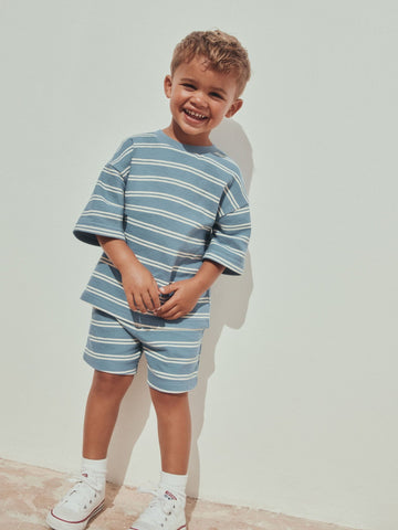 Blue Stripe Short Sleeve All-Over Print T-Shirt and Shorts Set (3mths-7yrs)