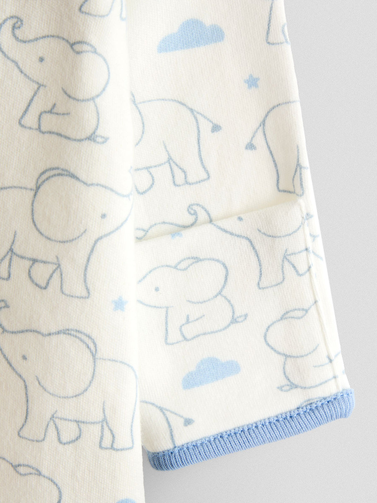 JoJo Maman Bébé Blue Elephant Cotton Footed 3 Pack Sleepsuit