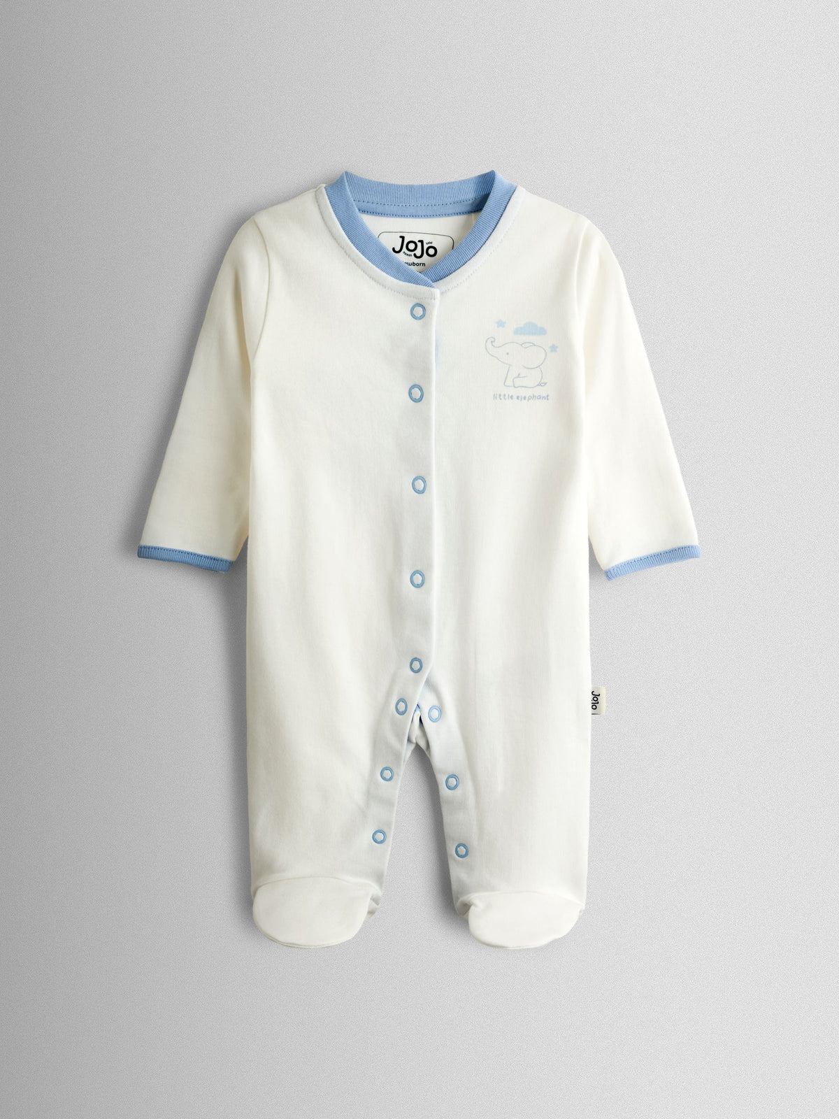 JoJo Maman Bébé Blue Elephant Cotton Footed 3 Pack Sleepsuit