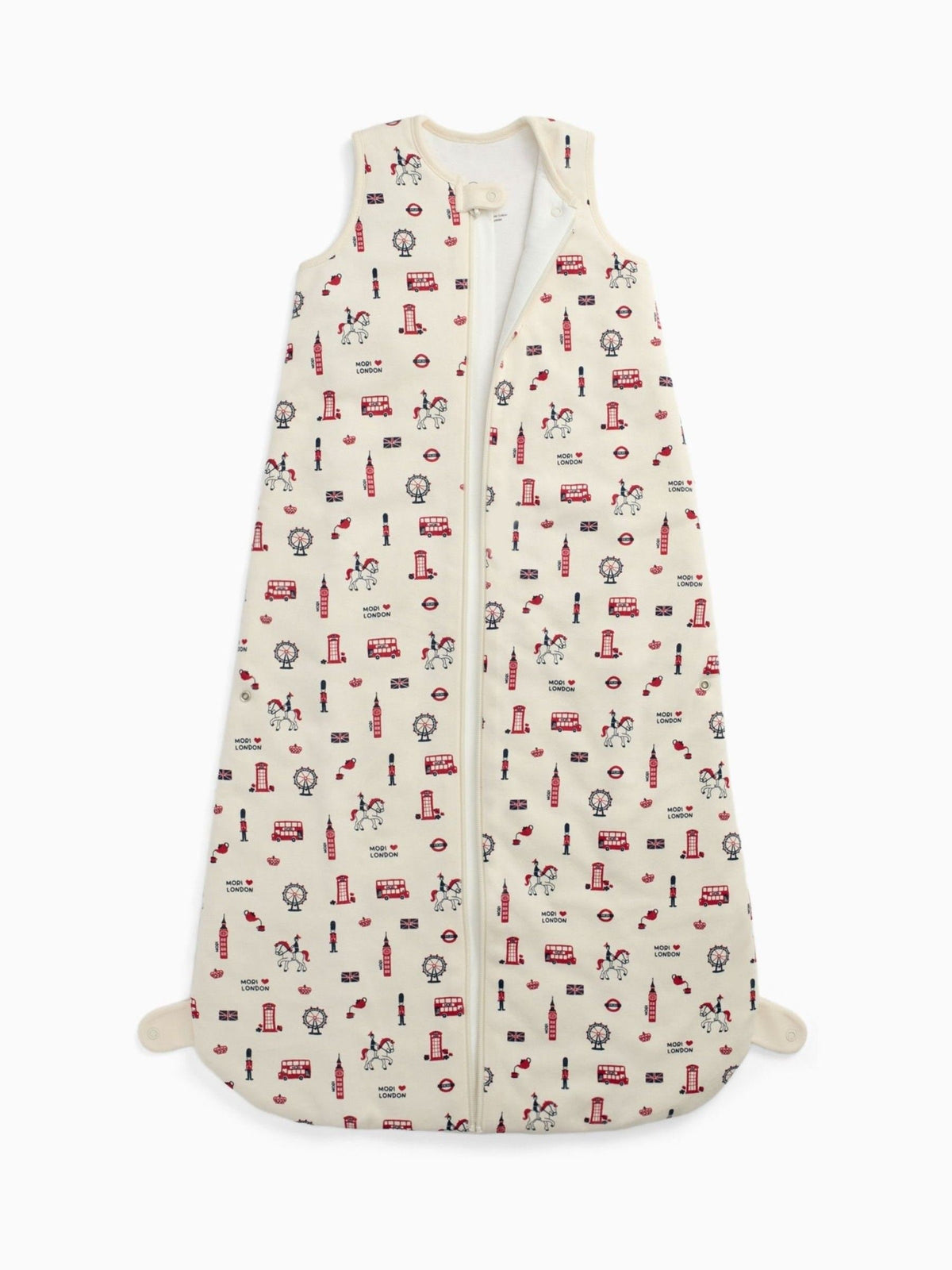MORI Cream London Print Supersoft 1.5 Tog Sleeping Bag Front Zip