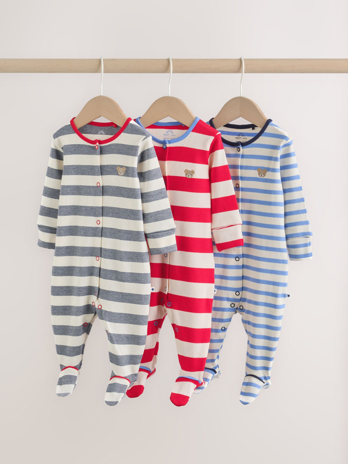 Blue Red Stripe Baby Sleepsuit 3 Pack (0mths-2yrs)