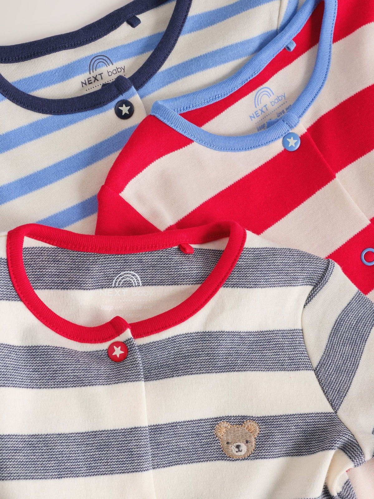 Blue Red Stripe Baby Sleepsuit 3 Pack (0mths-2yrs)