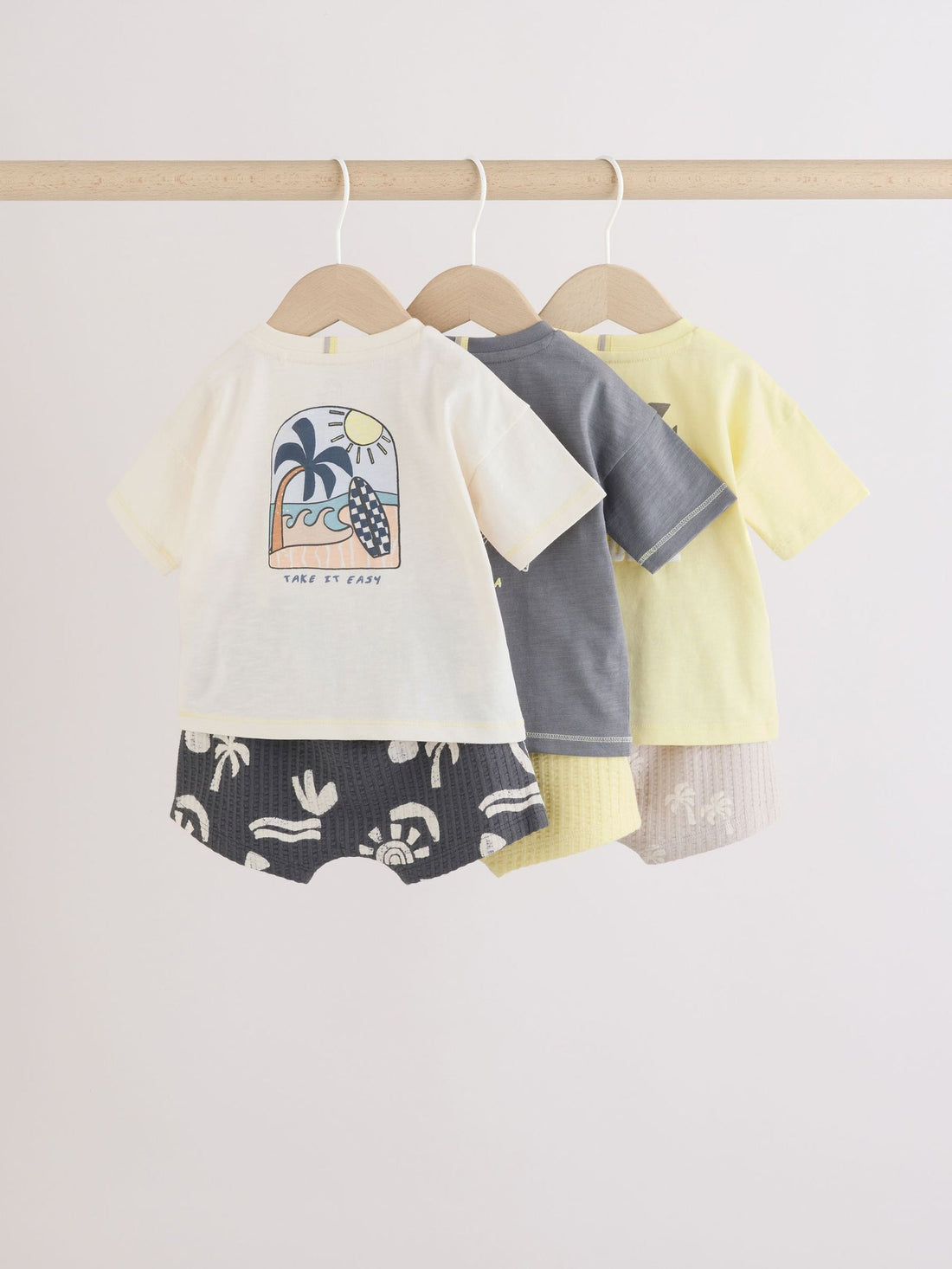 Mono/Fluro Yellow Palms Tops and Shorts Baby Set 6 Piece (0mths-3yrs)
