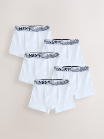White with Stippling Waistband Trunks 5 Pack (1.5-16yrs)