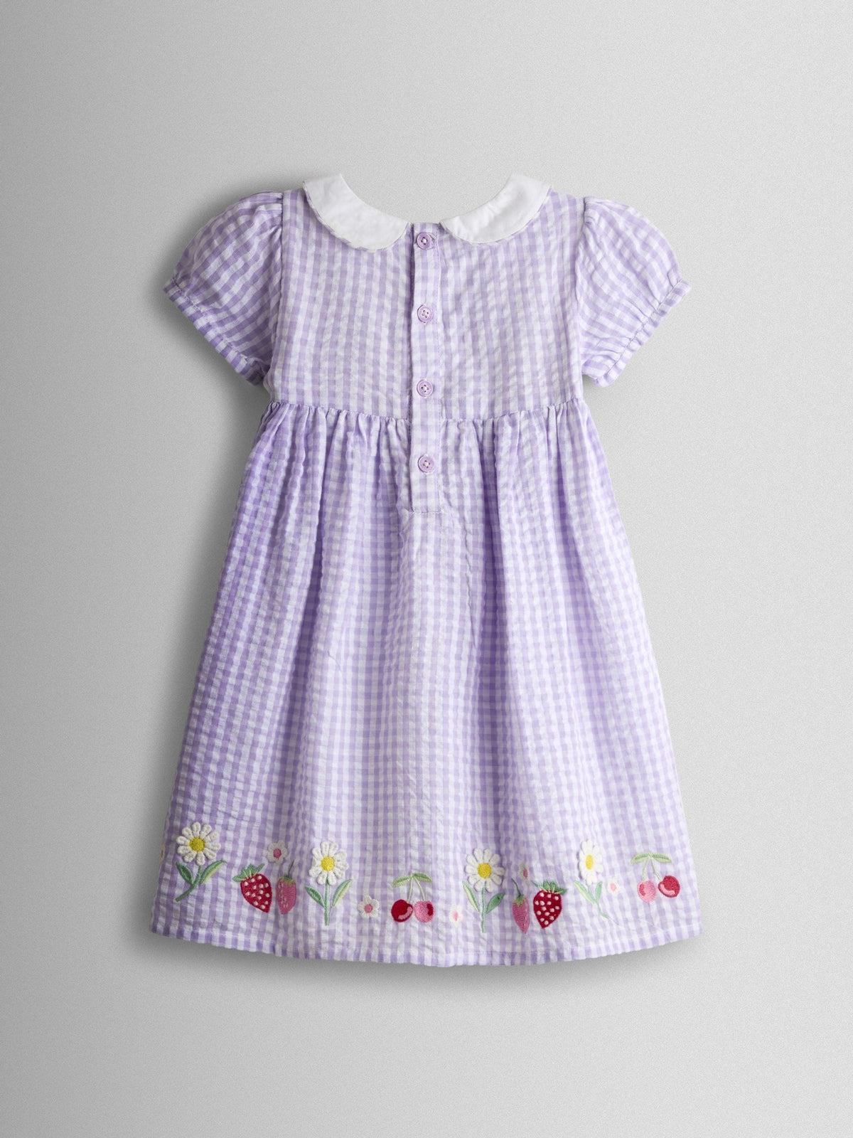 JoJo Maman Bébé Lilac Purple Cherry Appliqué Smocked Dress