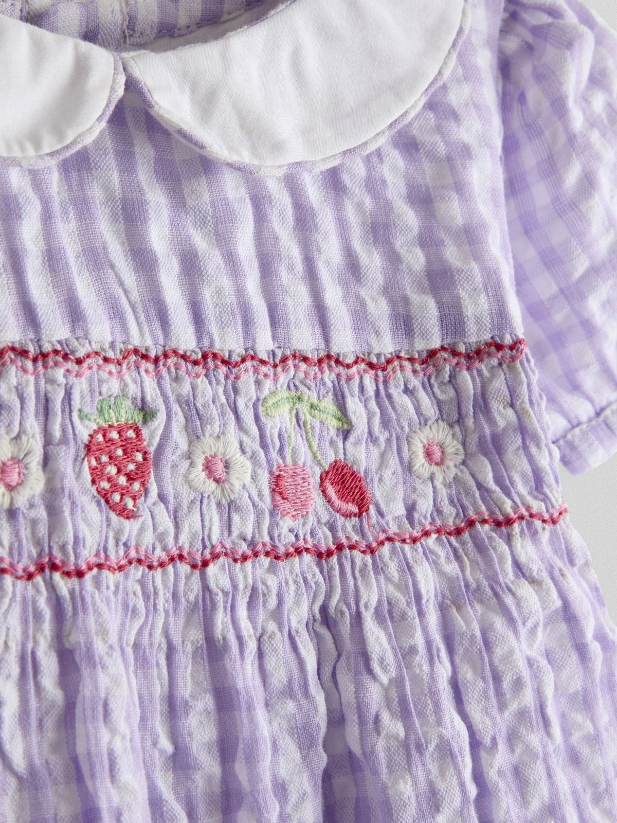 JoJo Maman Bébé Lilac Purple Cherry Appliqué Smocked Dress