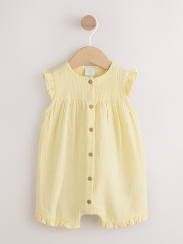 Yellow Baby Short Leg Muslin Romper (0mths-3yrs)