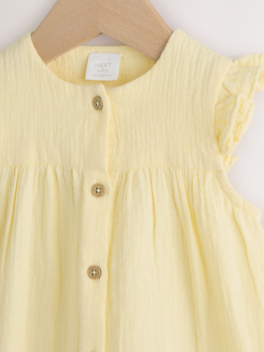 Yellow Baby Short Leg Muslin Romper (0mths-3yrs)