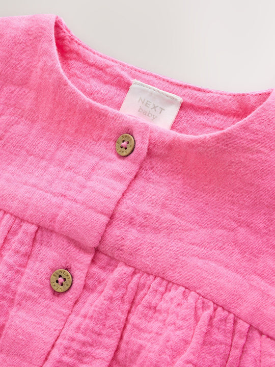 Pink Baby Short Leg Muslin Romper (0mths-3yrs)