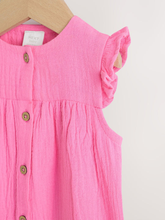 Pink Baby Short Leg Muslin Romper (0mths-3yrs)
