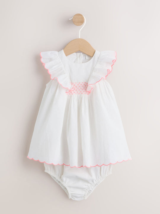 White Woven Baby Dress and Knickers Set 2 Piece (0mths-2yrs)