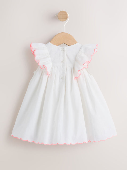 White Woven Baby Dress and Knickers Set 2 Piece (0mths-2yrs)