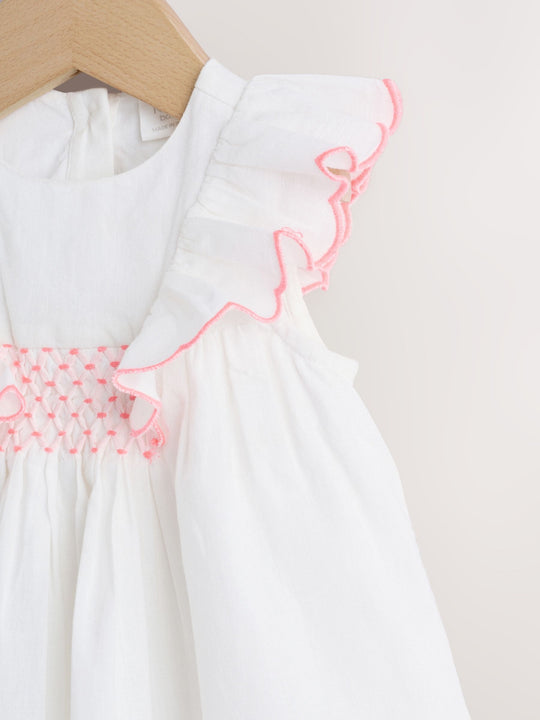 White Woven Baby Dress and Knickers Set 2 Piece (0mths-2yrs)
