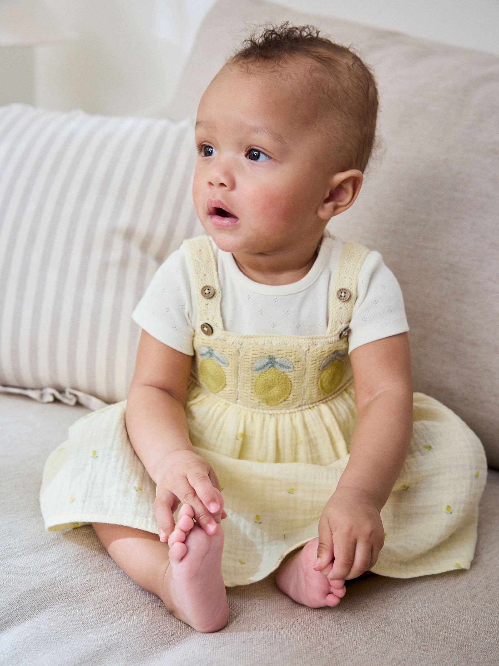 Yellow Lemon Crochet Pinafore And Bodysuit 2 Piece Set (0mths-2yrs)