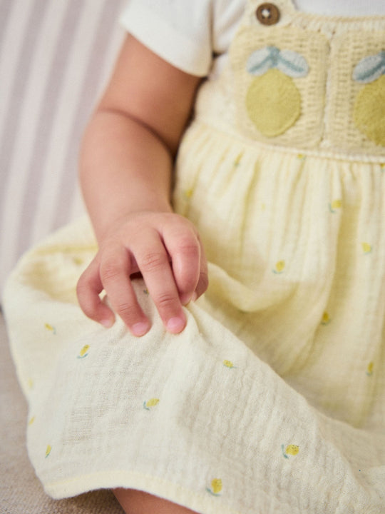 Yellow Lemon Crochet Pinafore And Bodysuit 2 Piece Set (0mths-2yrs)