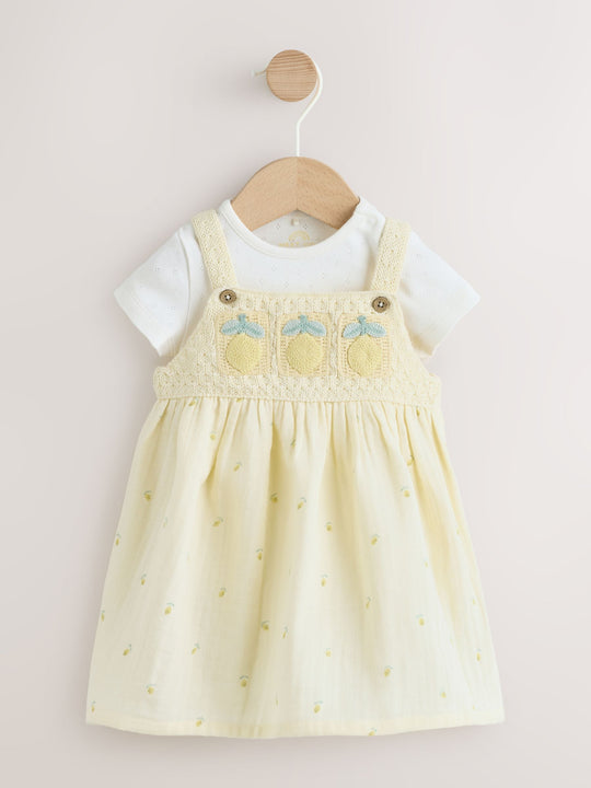 Yellow Lemon Crochet Pinafore And Bodysuit 2 Piece Set (0mths-2yrs)