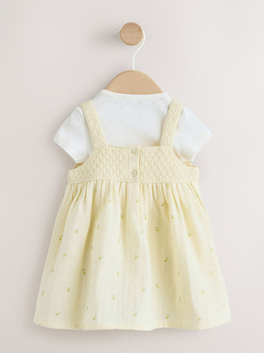 Yellow Lemon Crochet Pinafore And Bodysuit 2 Piece Set (0mths-2yrs)