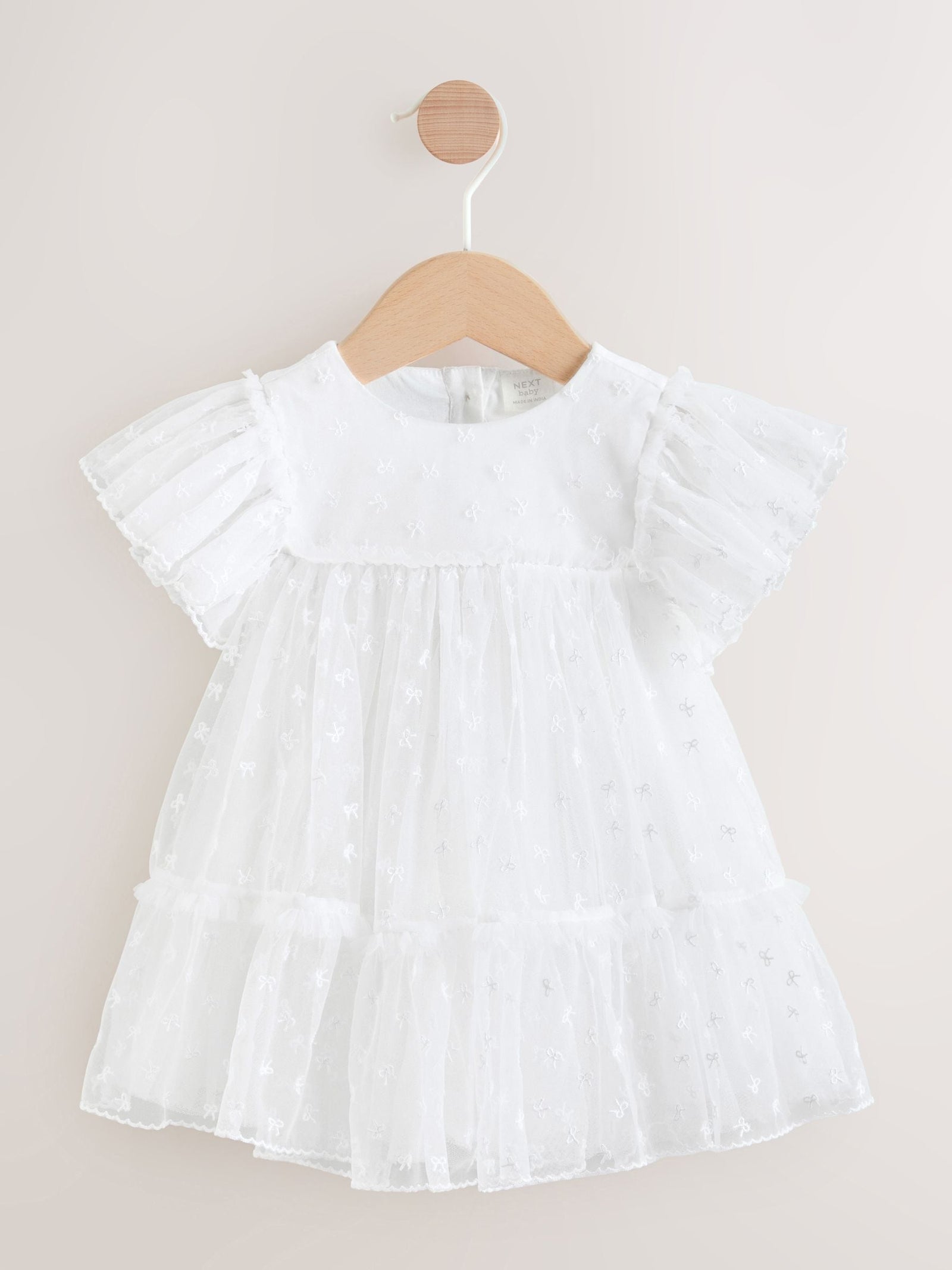 White Bow Mesh Baby Dress (0mths-2yrs)