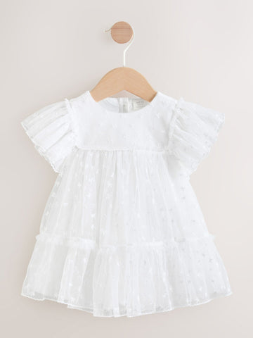 White Bow Mesh Baby Dress (0mths-2yrs)