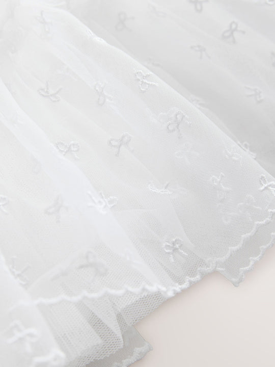 White Bow Mesh Baby Dress (0mths-2yrs)