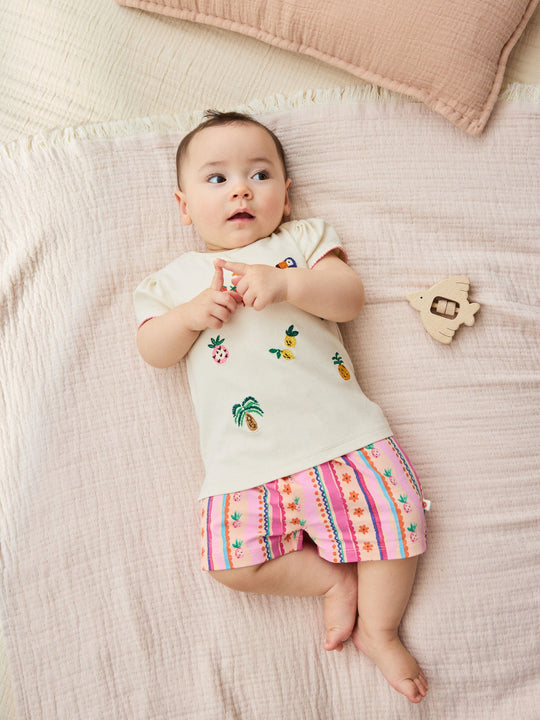 Ecru Tropical Short Sleeve Baby Top and Short Set 2 Piece (0mths-2yrs)