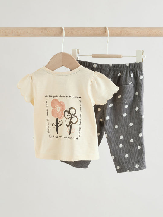 Black/White Flower Short Sleeve Baby Top And Wide Leg 2 Piece Set (0mths-2yrs)