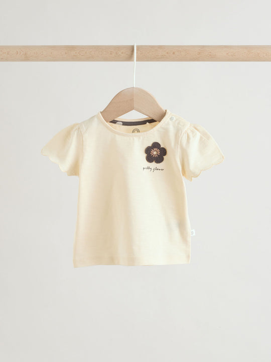 Black/White Flower Short Sleeve Baby Top And Wide Leg 2 Piece Set (0mths-2yrs)