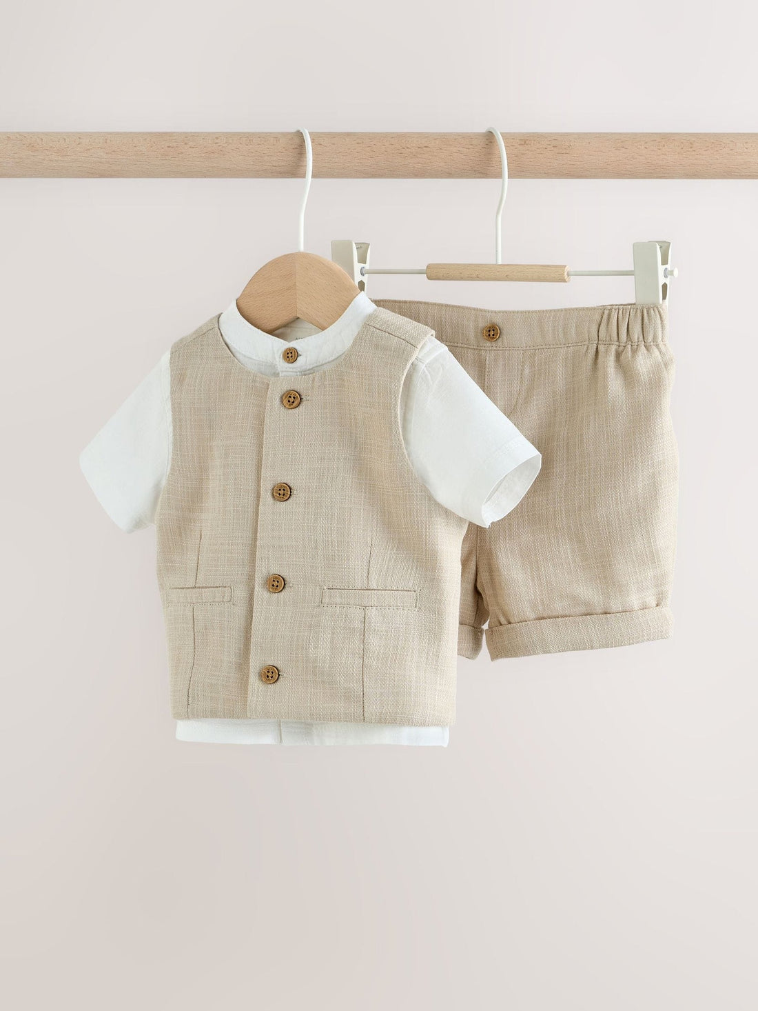 Neutral Woven Waistcoat, Shirt and Shorts Baby Set 3 Piece (0mths-2yrs)