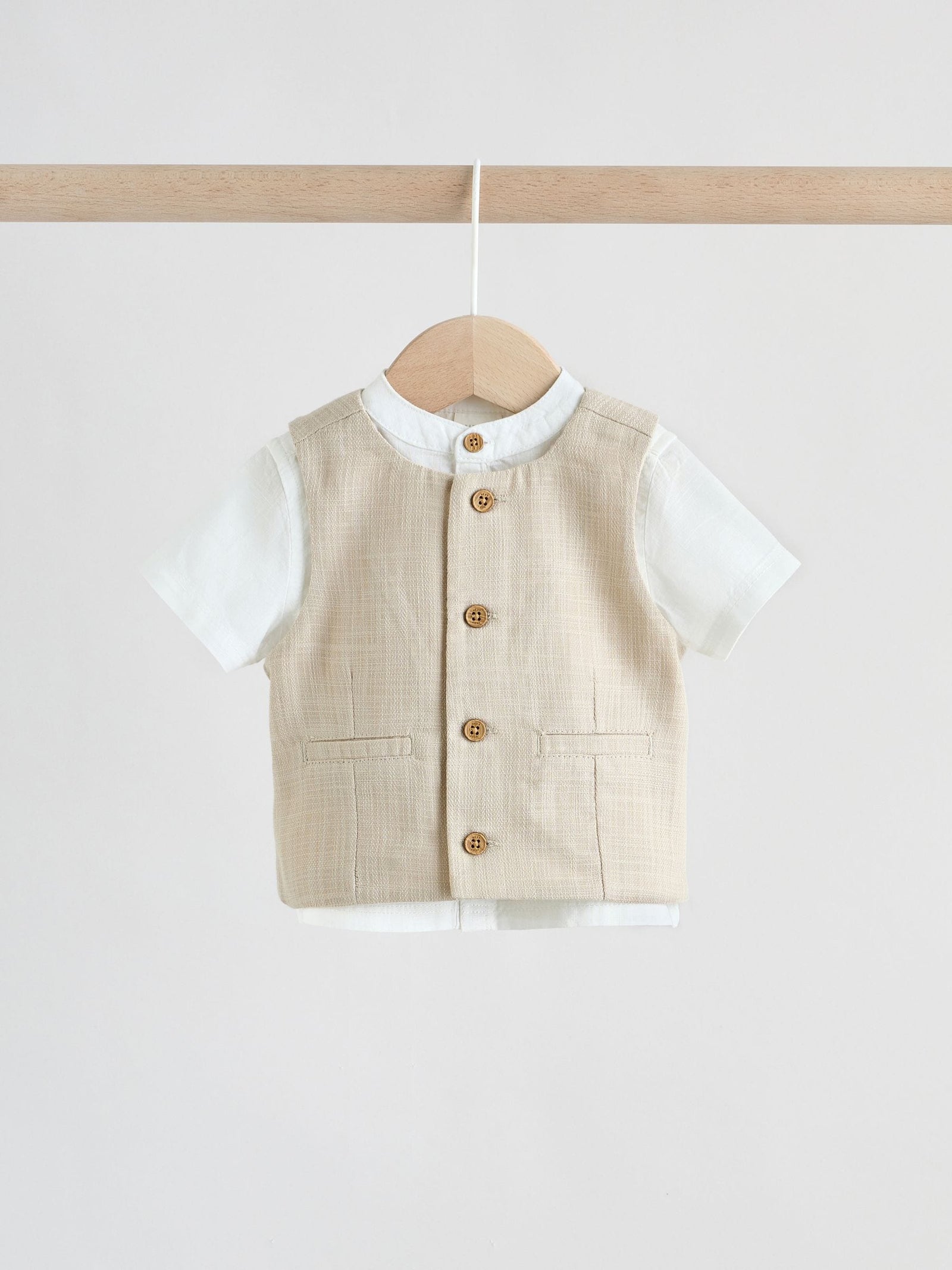 Neutral Woven Waistcoat, Shirt and Shorts Baby Set 3 Piece (0mths-2yrs)