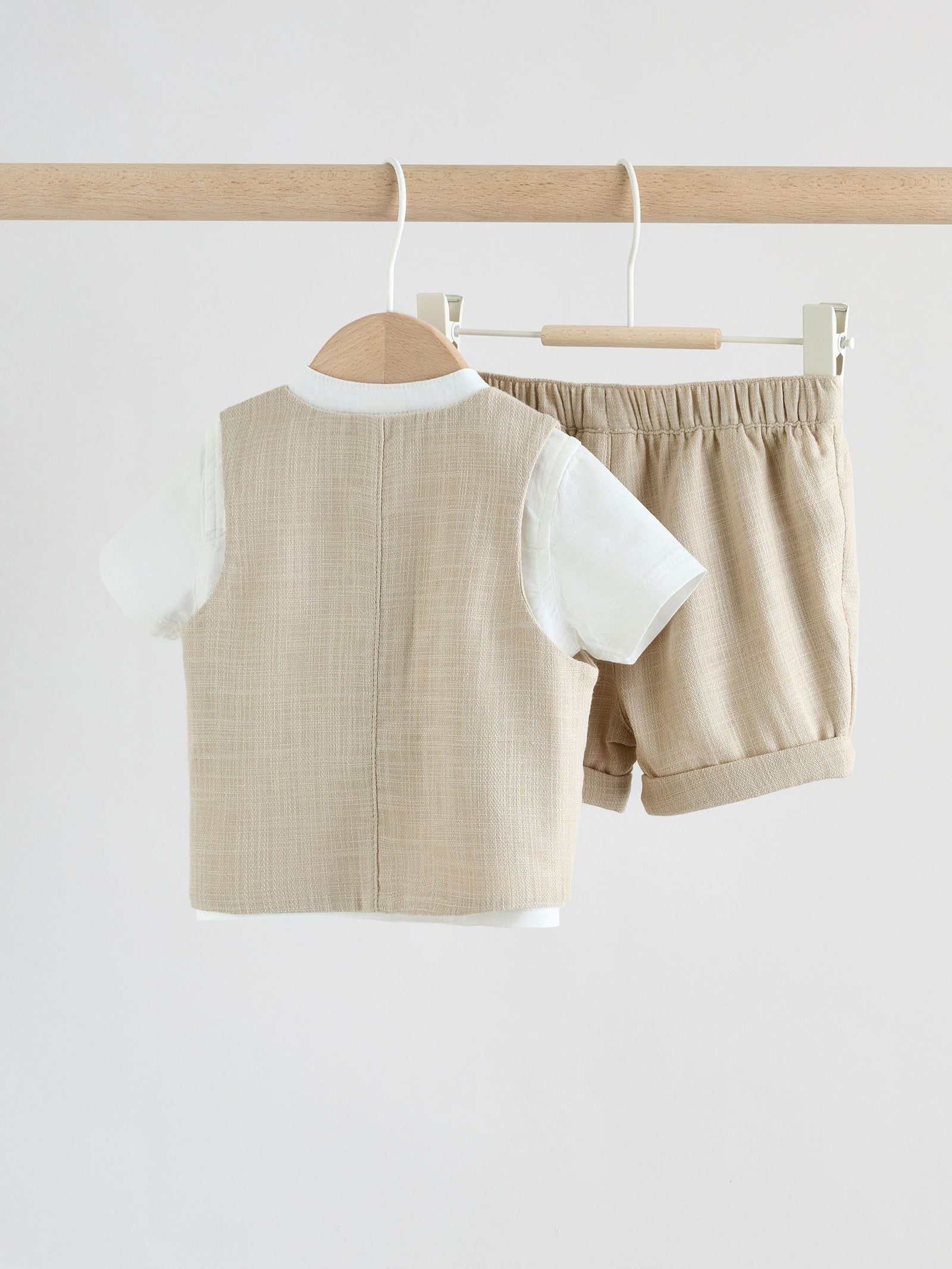 Neutral Woven Waistcoat, Shirt and Shorts Baby Set 3 Piece (0mths-2yrs)