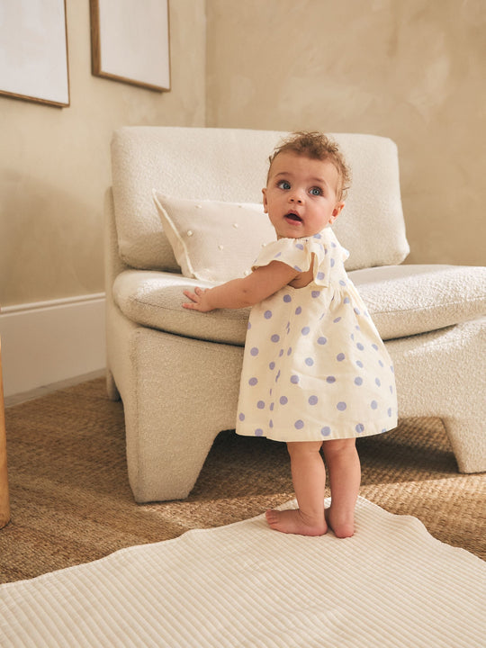Blue/Ecru Spot Woven Baby Dress And Knickers Set 2 Piece (0mths-3yrs)