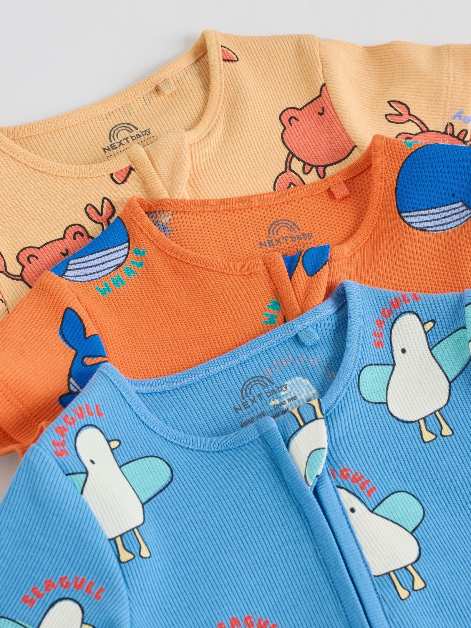 Blue/Yellow Two Way Zip Baby Rompers 3 Pack (0mths-3yrs)
