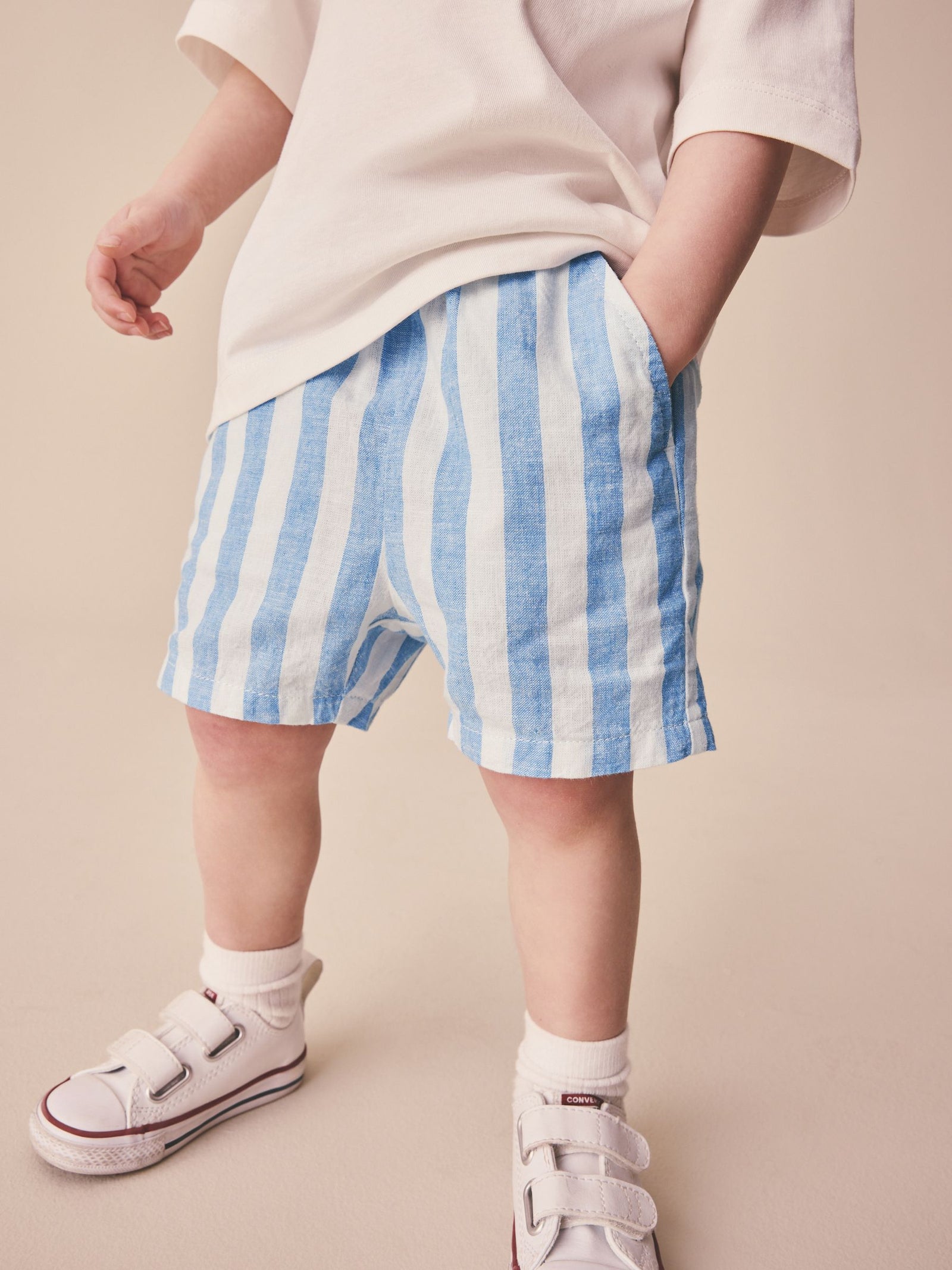 Blue Stripe Linen Blend Pull On Shorts (3mths-7yrs)
