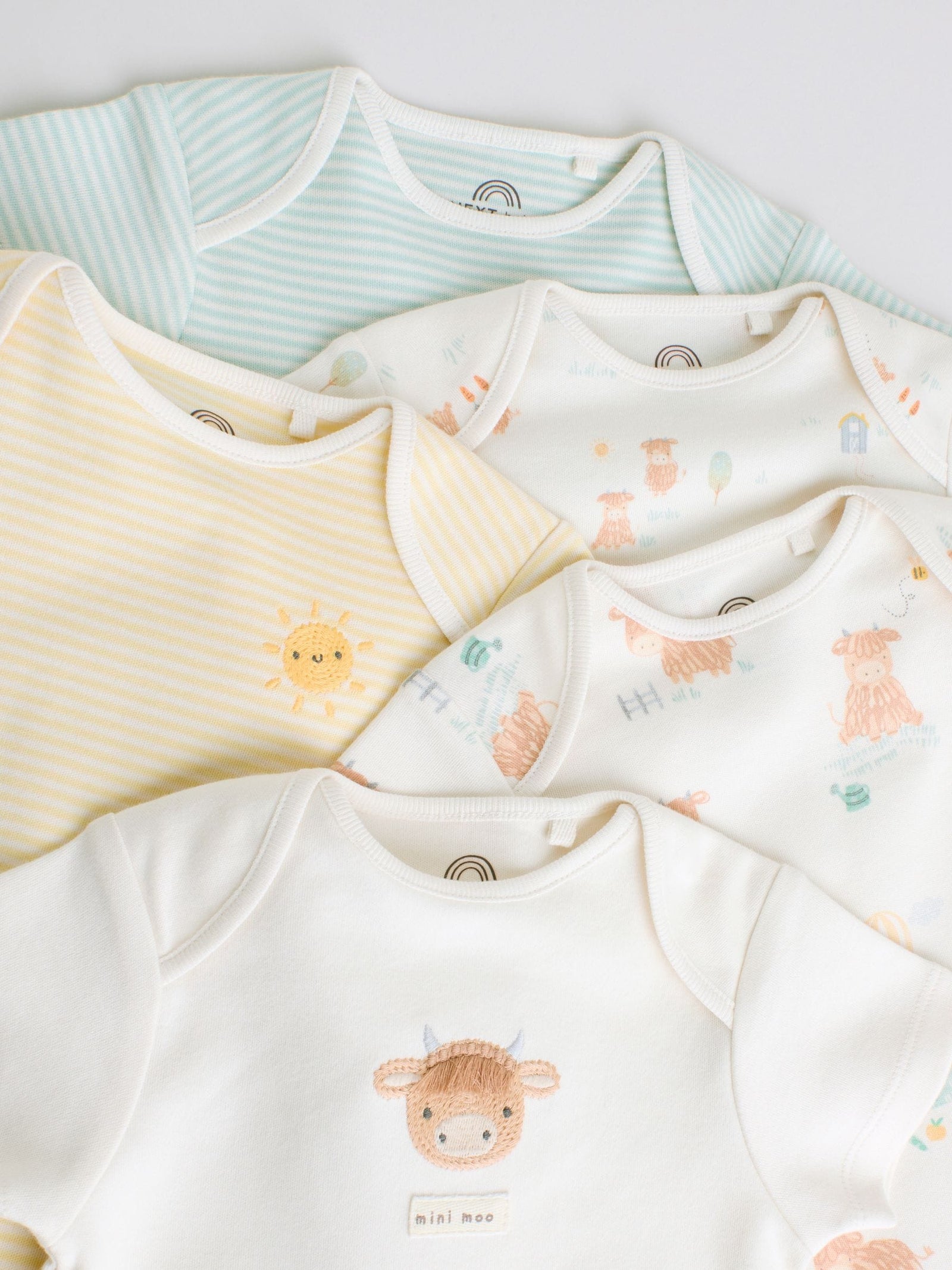 Ecru White Short Sleeve Baby Bodysuits 5 Pack