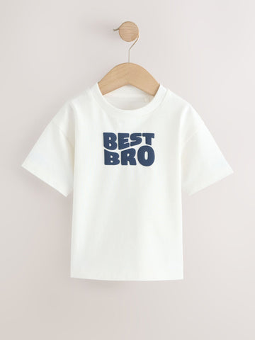 White Best Bro Slogan Short Sleeve Graphic T-Shirt (3mths-7yrs)