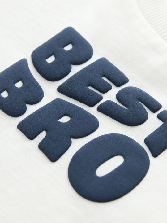 White Best Bro Slogan Short Sleeve Graphic T-Shirt (3mths-7yrs)