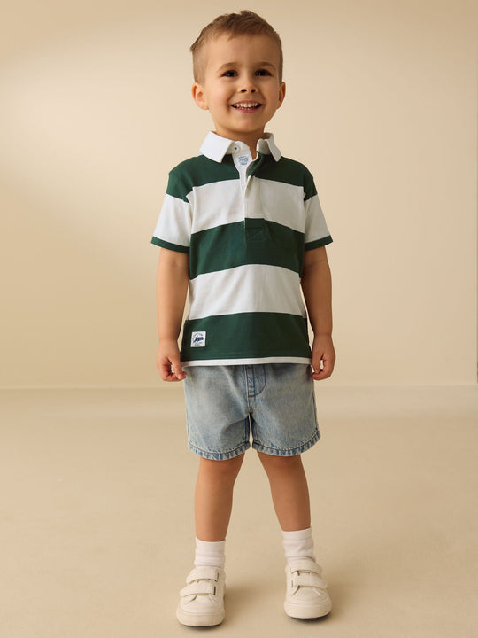 Green/White Short Sleeve Rugby Polo Shirt (3mths-7yrs)