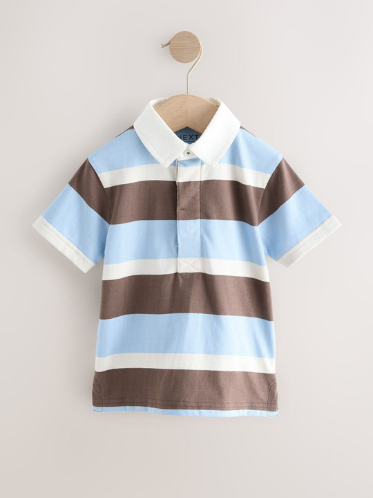Chocolate Brown/Blue/White Short Sleeve Rugby Polo Shirt (3mths-7yrs)